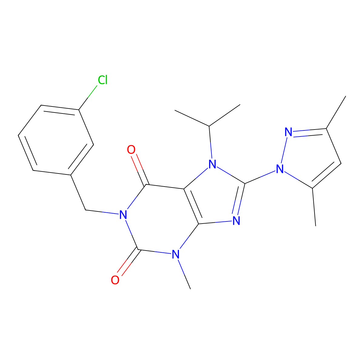 1-(3-chlorobenzyl)-8-(3,5-dimethyl-1H-pyrazol-1-yl)-7-isopropyl-3-methyl-1H-purine-2,6(3H,7H)-dione molecular structure, CAS 1013990-29-8
