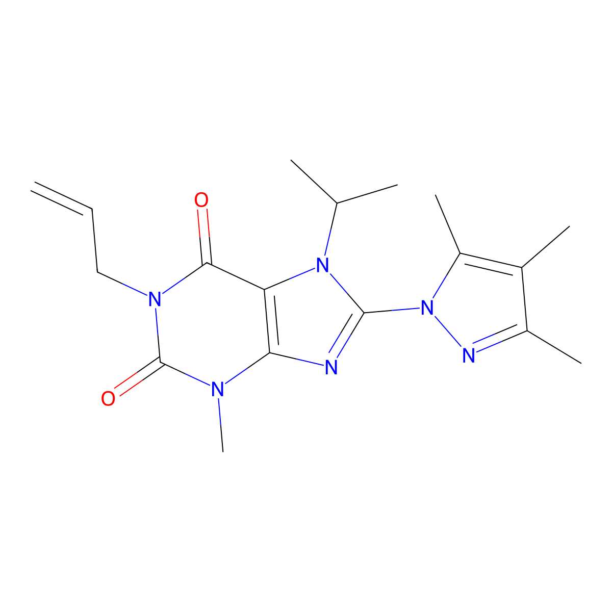 3-Methyl-7-(methylethyl)-1-prop-2-enyl-8-(3,4,5-trimethylpyrazolyl)-1,3,7-trih ydropurine-2,6-dione molecular structure, CAS 1013991-24-6