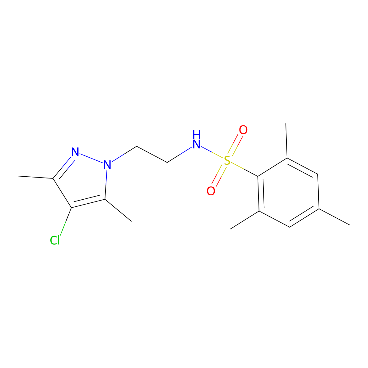 N-(2-(4-chloro-3,5-dimethyl-1H-pyrazol-1-yl)ethyl)-2,4,6-trimethylbenzenesulfonamide molecular structure, CAS 1013991-31-5