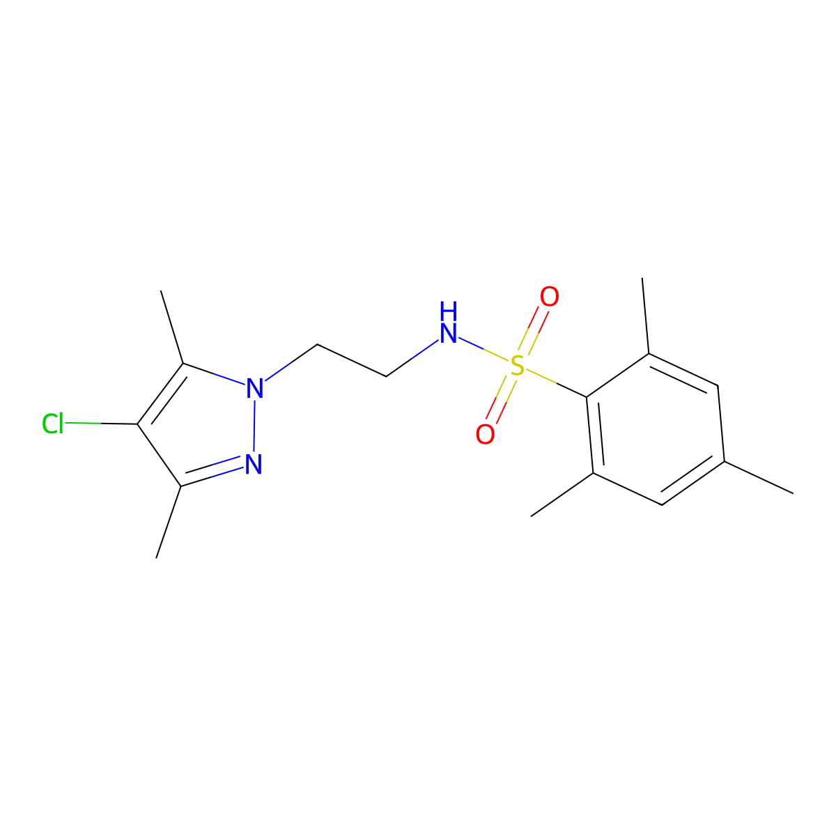 N-(2-(4-chloro-3,5-dimethyl-1H-pyrazol-1-yl)ethyl)-2,4,6-trimethylbenzenesulfonamide molecular structure, CAS 1013991-31-5