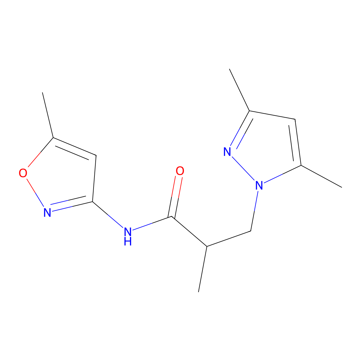 3-(3,5-dimethyl-1H-pyrazol-1-yl)-2-methyl-N-(5-methyl-3-isoxazolyl)propanamide molecular structure, CAS 1013991-78-0