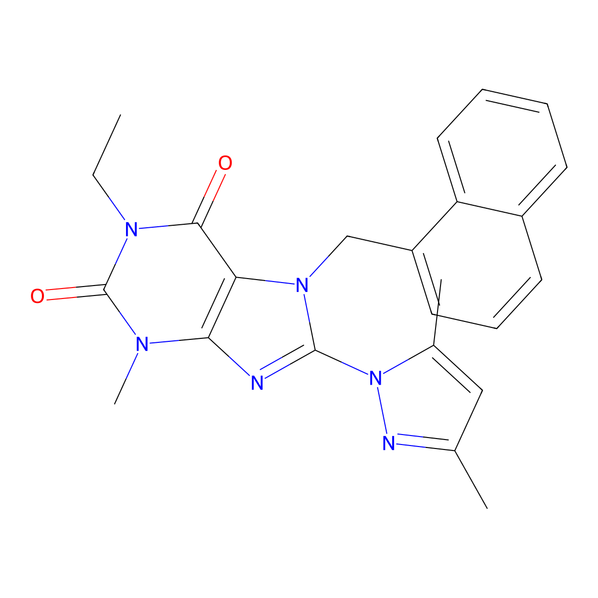8-(3,5-dimethyl-1H-pyrazol-1-yl)-1-ethyl-3-methyl-7-(naphthalen-1-ylmethyl)-1H-purine-2,6(3H,7H)-dione molecular structure, CAS 1013991-85-9