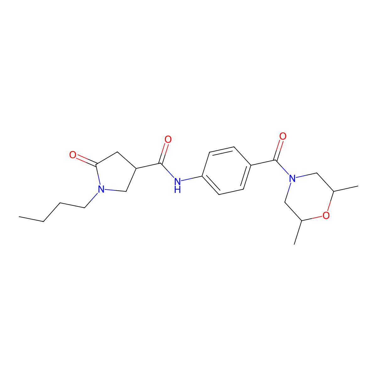 1-butyl-N-{4-[(2,6-dimethylmorpholin-4-yl)carbonyl]phenyl}-5-oxopyrrolidine-3-carboxamide molecular structure, CAS 1013997-44-8