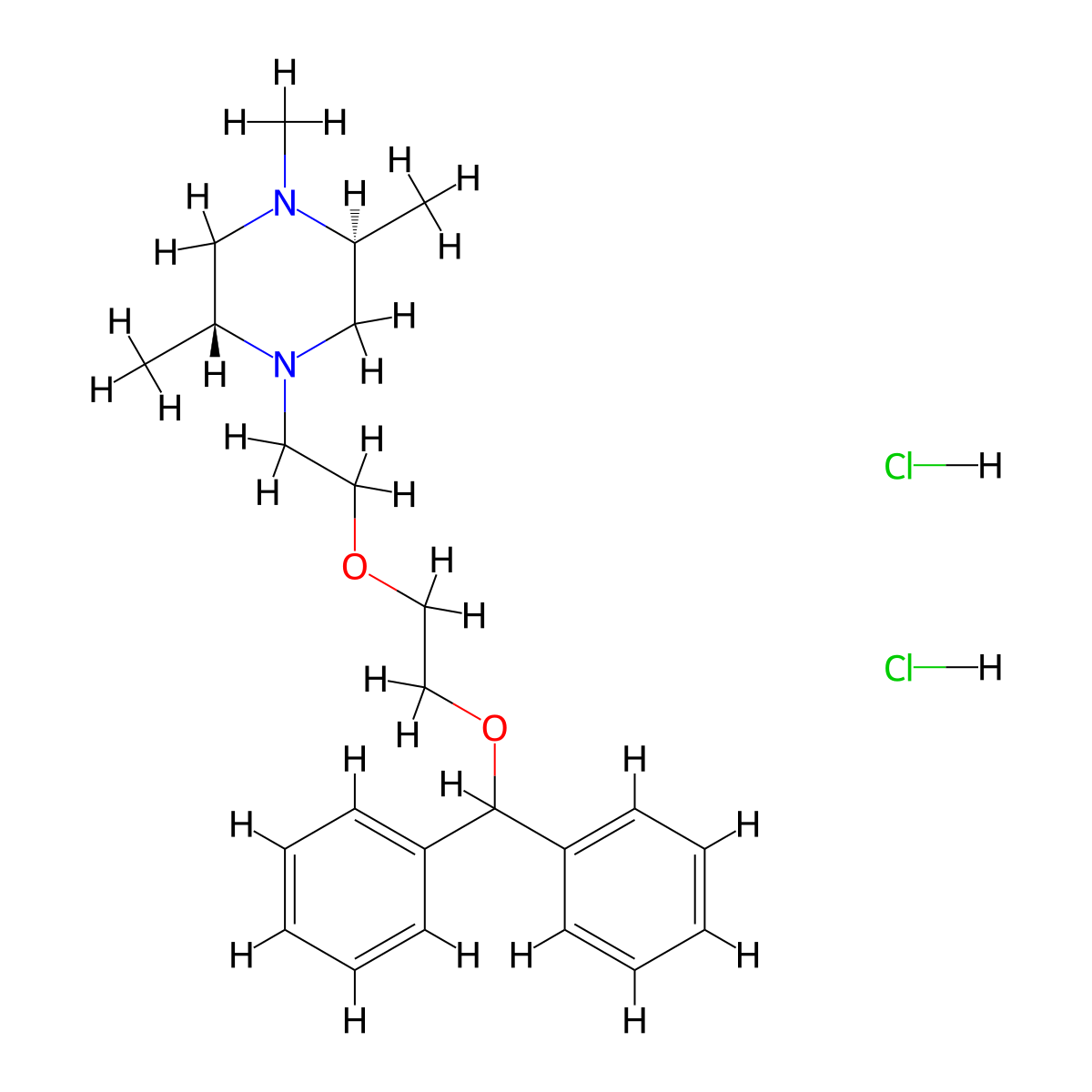 Piperazine, 1-(2-(2-(diphenylmethoxy)ethoxy)ethyl)-2,4,5-trimethyl-, dihydrochloride, (E)- molecular structure, CAS 10140-09-7