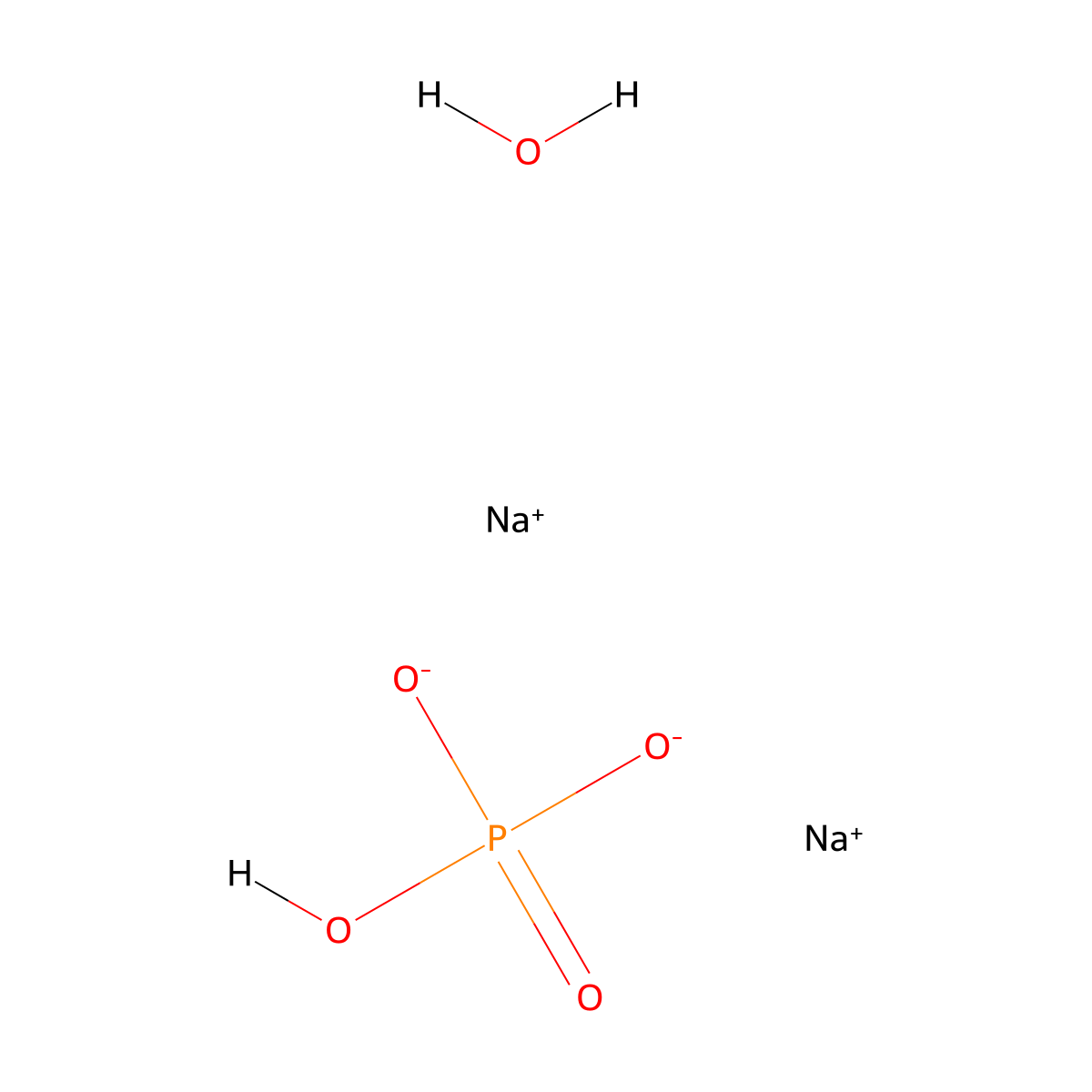 Phosphoric acid, disodium salt, hydrate molecular structure, CAS 10140-65-5