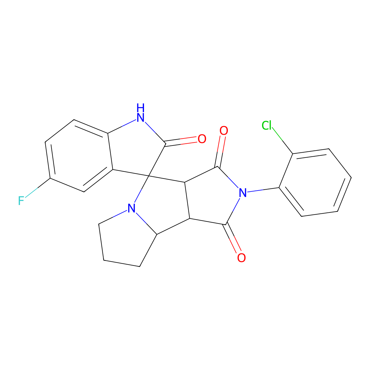 (3S,3'aR,8'aS,8'bS)-2'-(2-chlorophenyl)-5-fluorospiro[1H-indole-3,4'-3a,6,7,8,8a,8b-hexahydropyrrolo[3,4-a]pyrrolizine]-1',2,3'-trione molecular structure, CAS 1014000-69-1