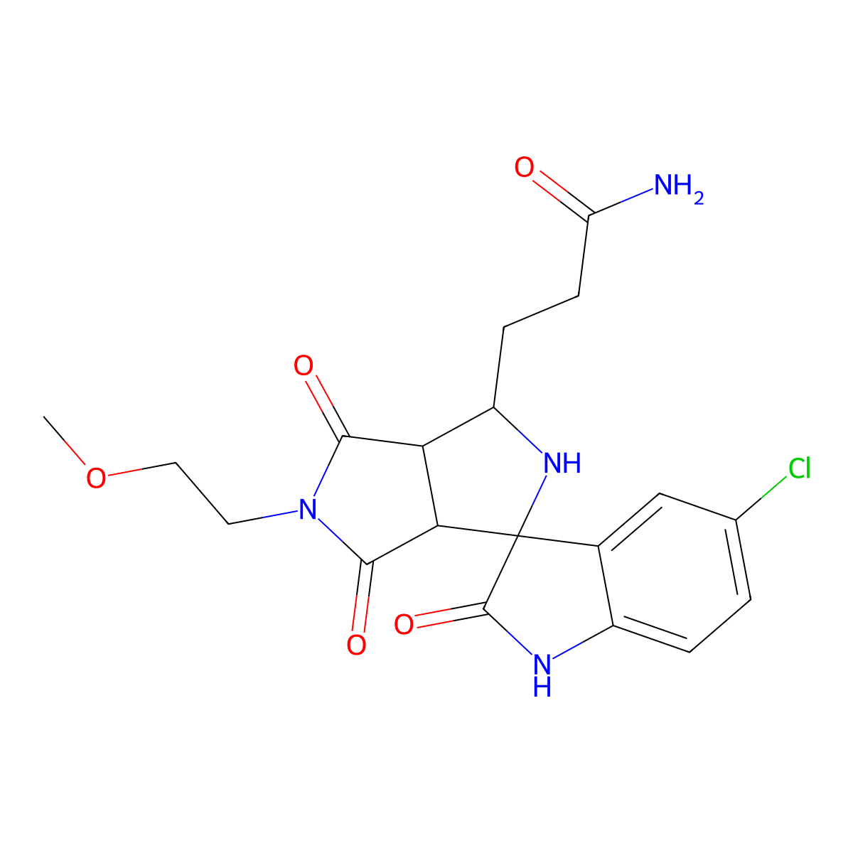 3-[(3a'S,6a'R)-5-chloro-5'-(2-methoxyethyl)-2,4',6'-trioxo-1,2,3',3a',4',5',6',6a'-octahydro-2'H-spiro[indole-3,1'-pyrrolo[3,4-c]pyrrol]-3'-yl]propanamide molecular structure, CAS 1014000-86-2