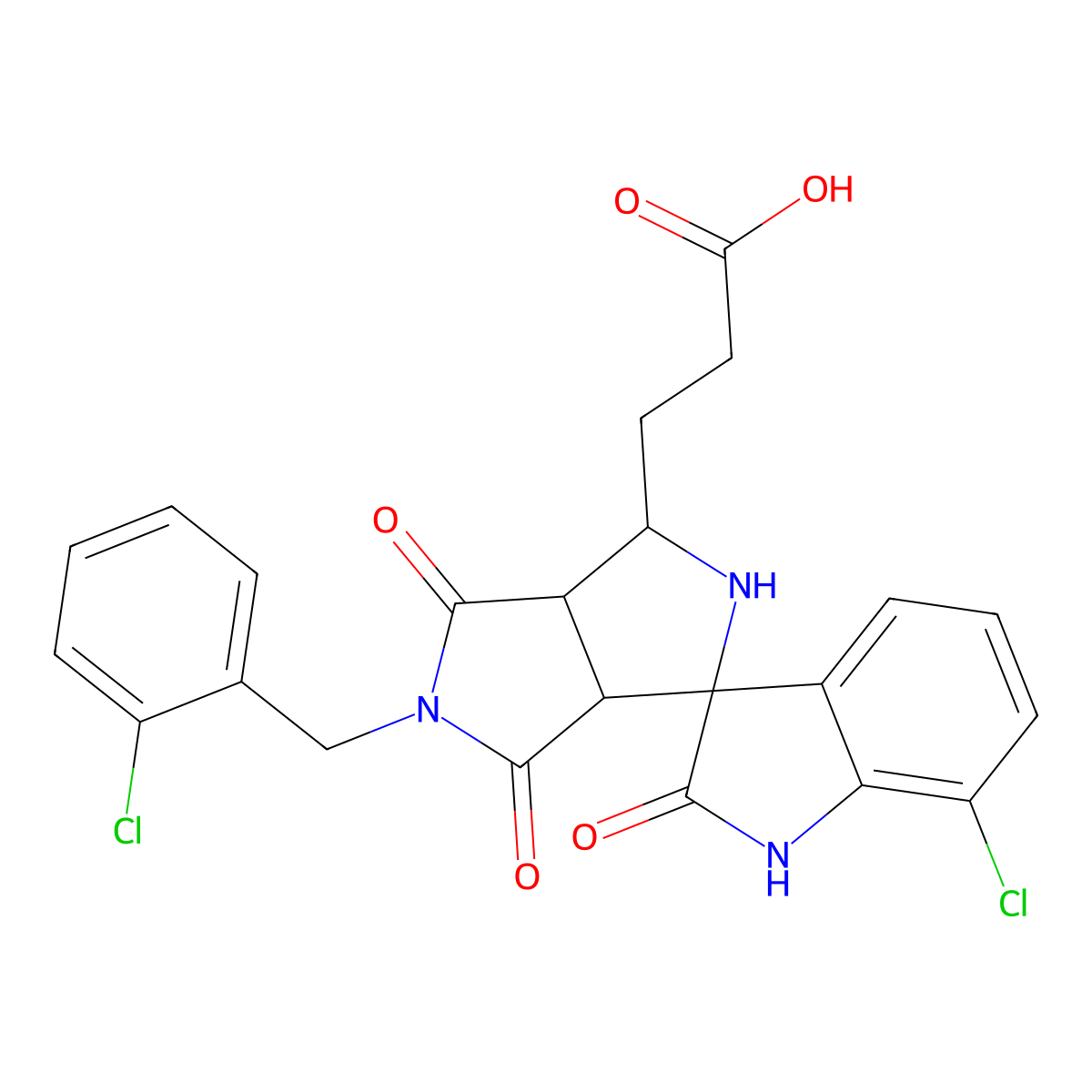 3-[(3aR,6aS)-7'-chloro-5-[(2-chlorophenyl)methyl]-2',4,6-trioxospiro[1,2,3a,6a-tetrahydropyrrolo[3,4-c]pyrrole-3,3'-1H-indole]-1-yl]propanoic acid molecular structure, CAS 1014001-33-2