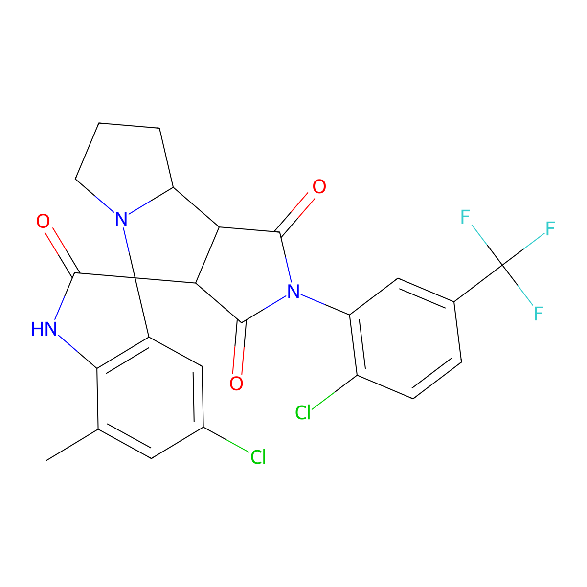 (3S,3'aR,8'aS,8'bS)-5-chloro-2'-[2-chloro-5-(trifluoromethyl)phenyl]-7-methylspiro[1H-indole-3,4'-3a,6,7,8,8a,8b-hexahydropyrrolo[3,4-a]pyrrolizine]-1',2,3'-trione molecular structure, CAS 1014001-74-1