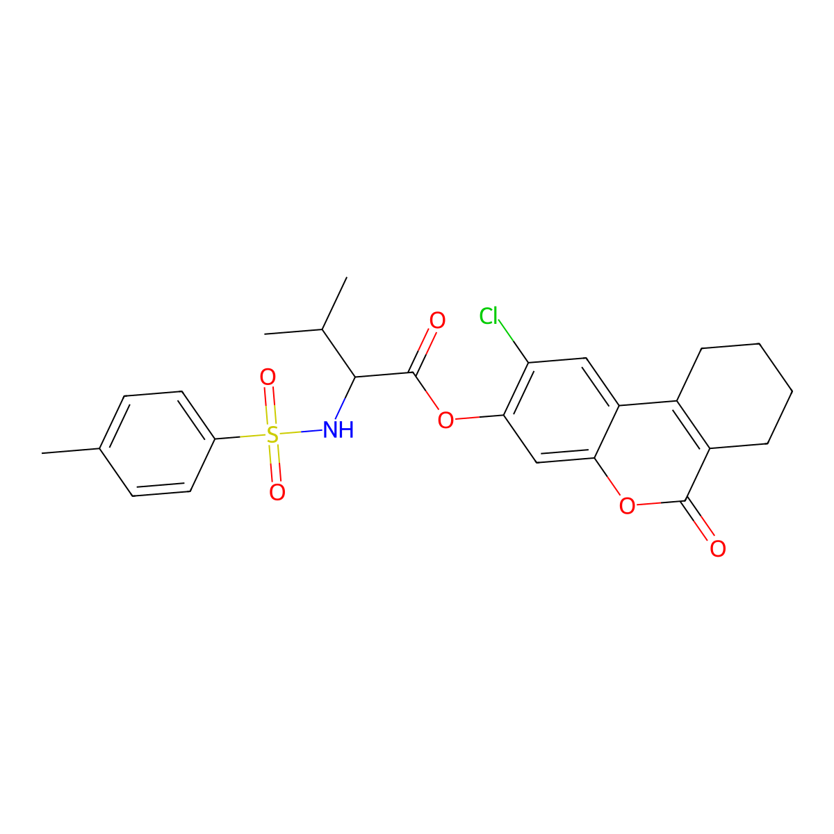 2-chloro-6-oxo-7,8,9,10-tetrahydro-6H-benzo[c]chromen-3-yl N-[(4-methylphenyl)sulfonyl]-L-valinate molecular structure, CAS 1014003-00-9