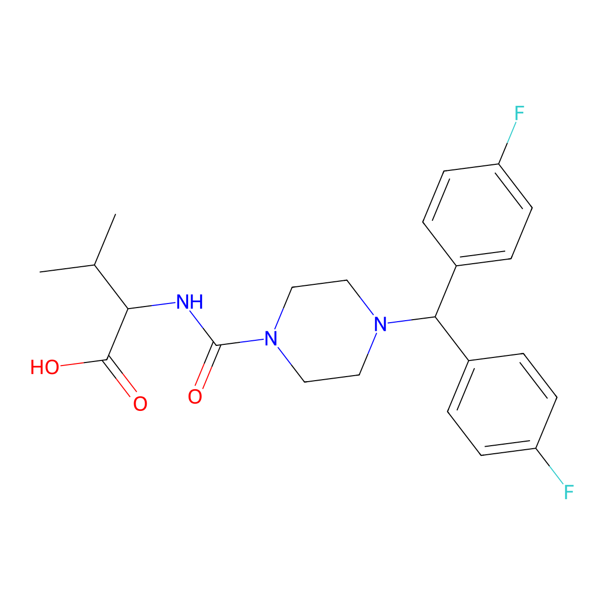 (2S)-2-({4-[Bis(4-fluorophenyl)methyl]piperazine-1-carbonyl}amino)-3-methylbutanoic acid molecular structure, CAS 1014003-61-2