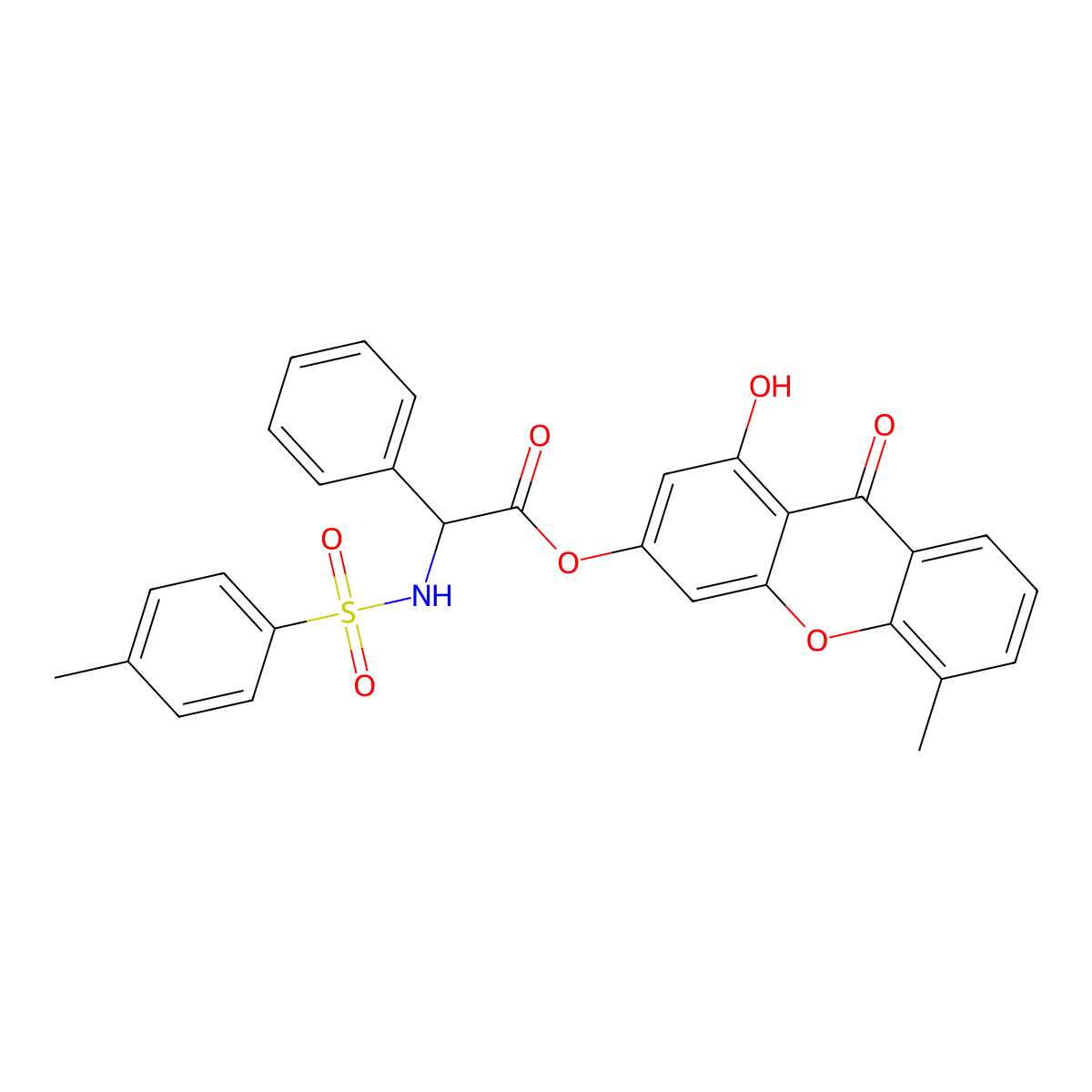 1-hydroxy-5-methyl-9-oxo-9H-xanthen-3-yl (2S)-{[(4-methylphenyl)sulfonyl]amino}(phenyl)ethanoate molecular structure, CAS 1014003-78-1