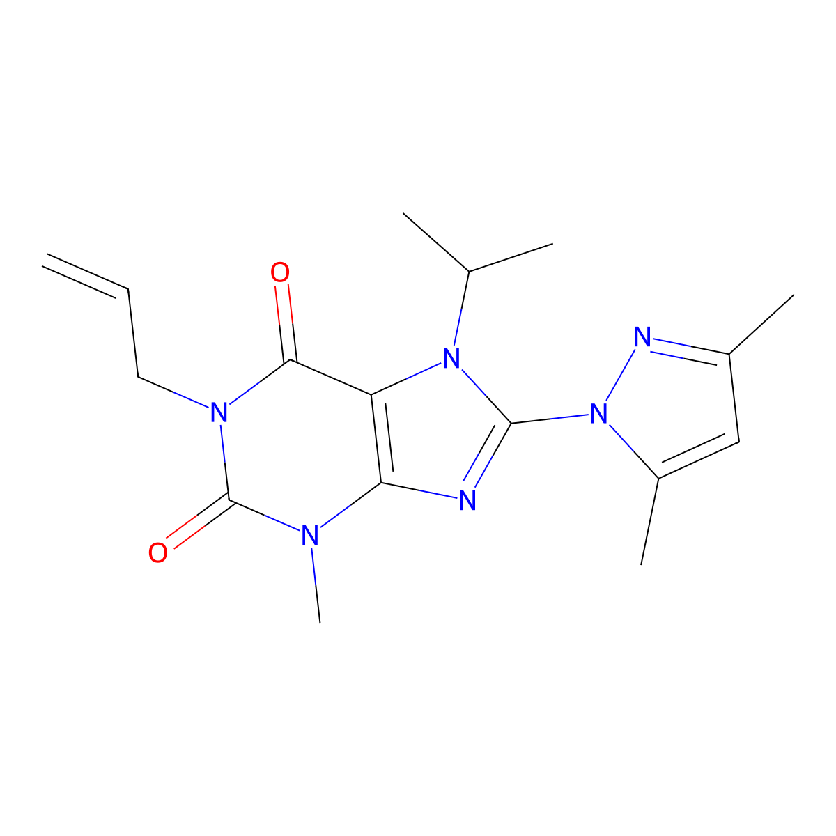 1-allyl-8-(3,5-dimethyl-1H-pyrazol-1-yl)-7-isopropyl-3-methyl-1H-purine-2,6(3H,7H)-dione molecular structure, CAS 1014008-15-1