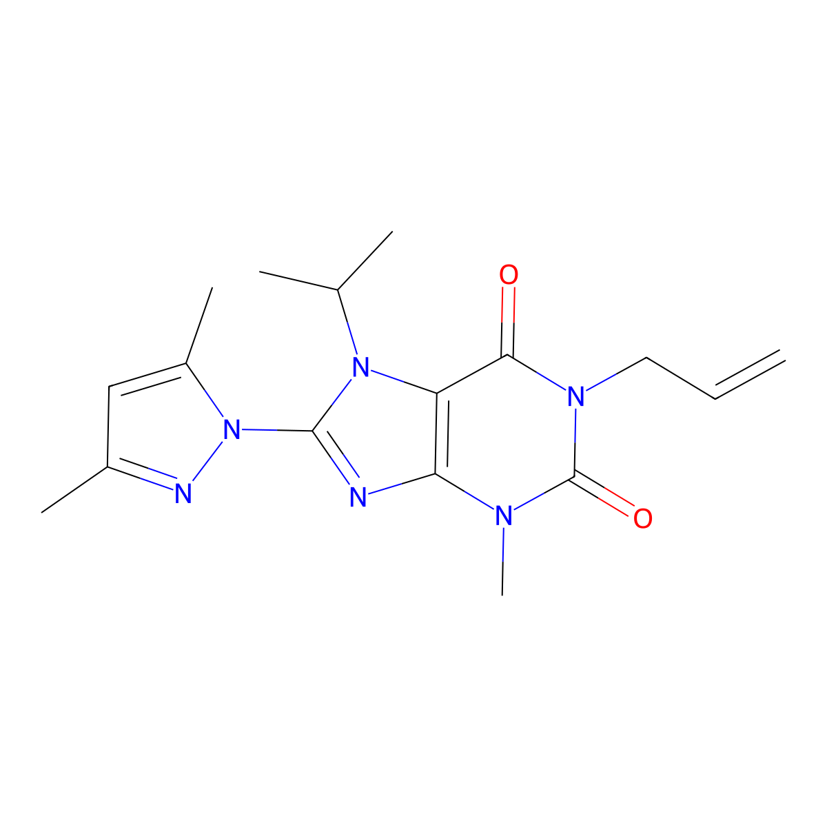1-allyl-8-(3,5-dimethyl-1H-pyrazol-1-yl)-7-isopropyl-3-methyl-1H-purine-2,6(3H,7H)-dione molecular structure, CAS 1014008-15-1