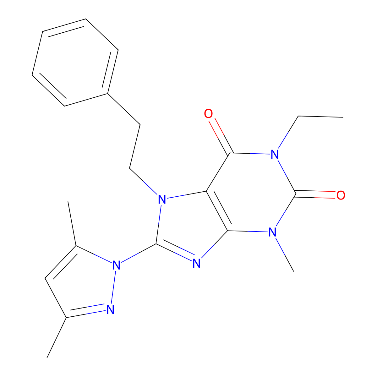 8-(3,5-dimethyl-1H-pyrazol-1-yl)-1-ethyl-3-methyl-7-phenethyl-1H-purine-2,6(3H,7H)-dione molecular structure, CAS 1014008-58-2