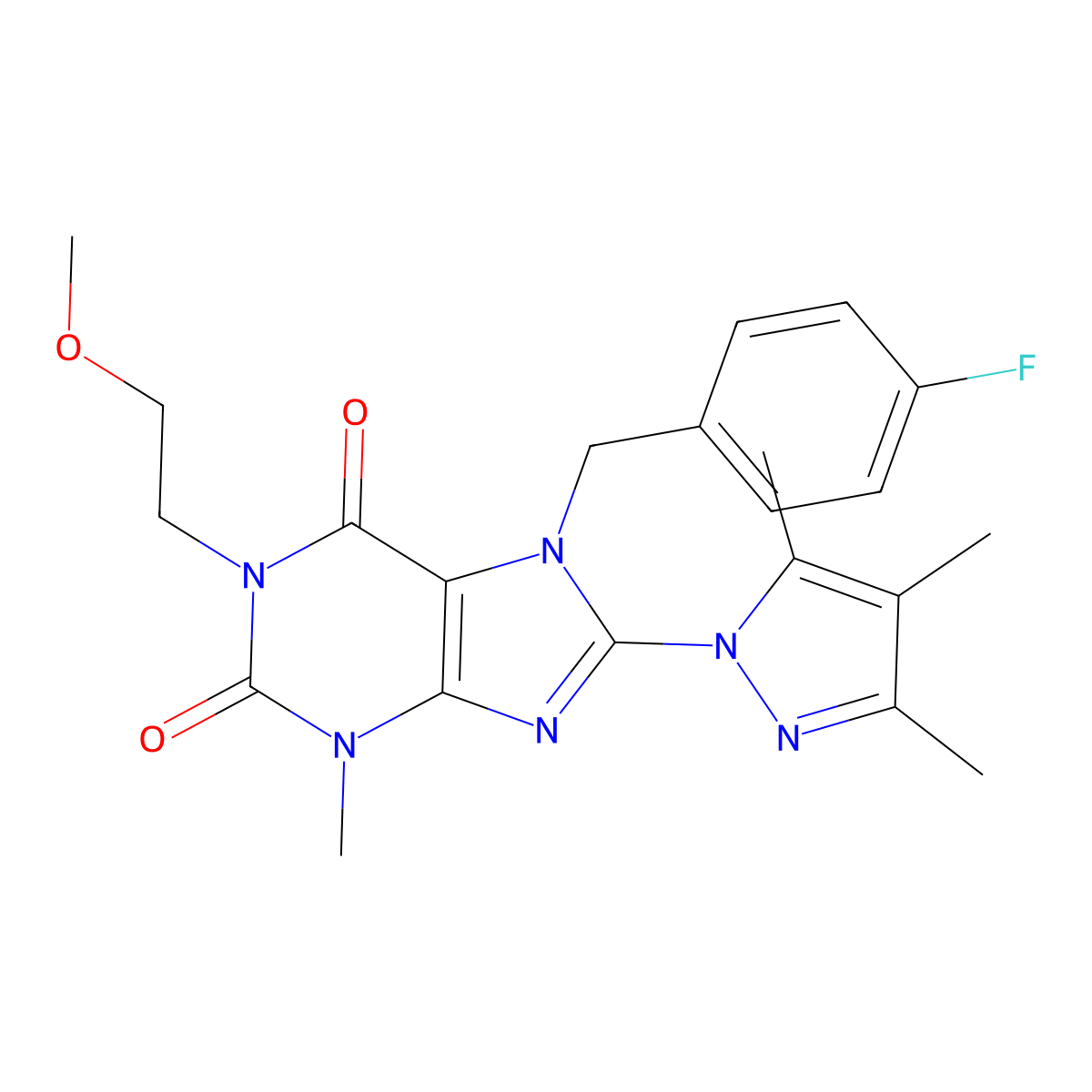 7-(4-fluorobenzyl)-1-(2-methoxyethyl)-3-methyl-8-(3,4,5-trimethyl-1H-pyrazol-1-yl)-1H-purine-2,6(3H,7H)-dione molecular structure, CAS 1014008-79-7