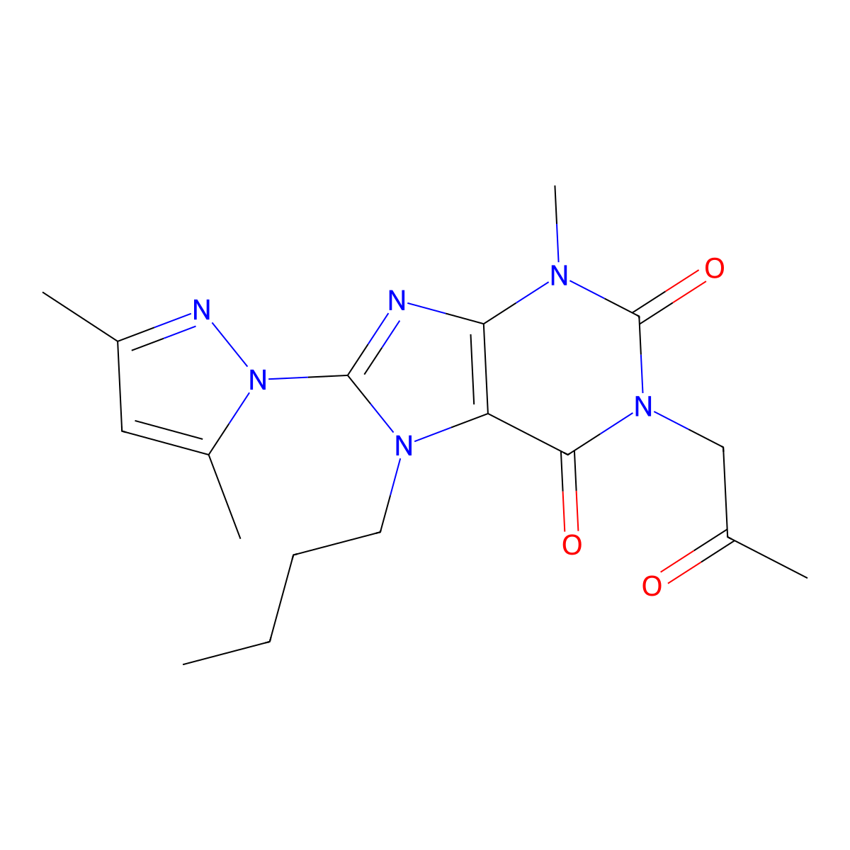 8-(3,5-Dimethylpyrazolyl)-7-butyl-3-methyl-1-(2-oxopropyl)-1,3,7-trihydropurin e-2,6-dione molecular structure, CAS 1014008-80-0