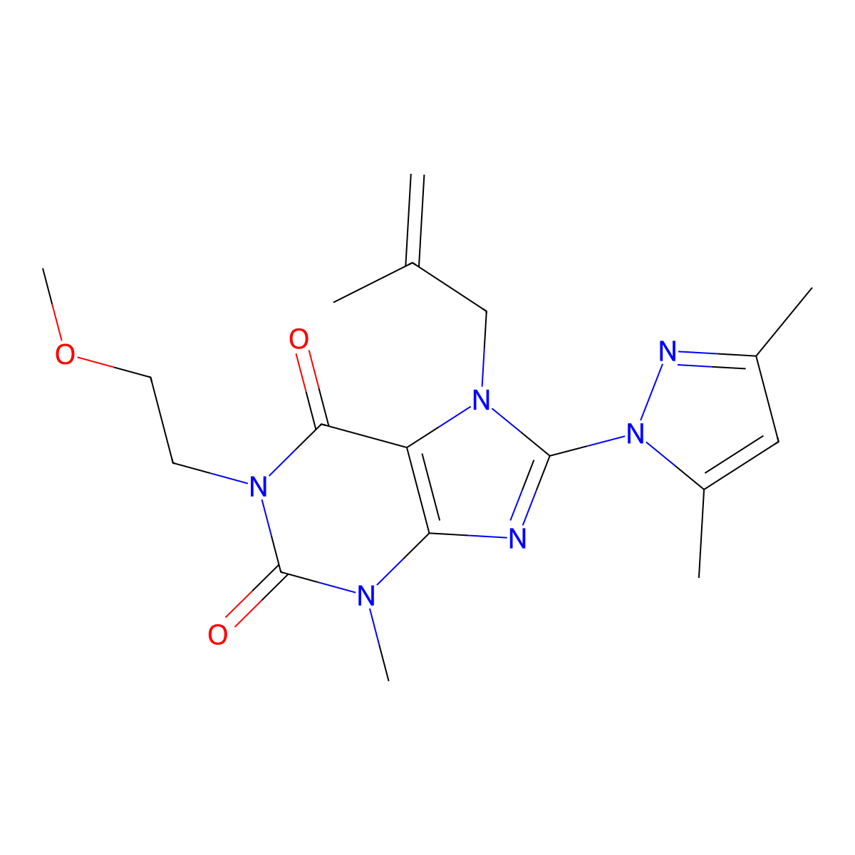 8-(3,5-Dimethylpyrazolyl)-1-(2-methoxyethyl)-3-methyl-7-(2-methylprop-2-enyl)-1,3,7-trihydropurine-2,6-dione molecular structure, CAS 1014009-08-5