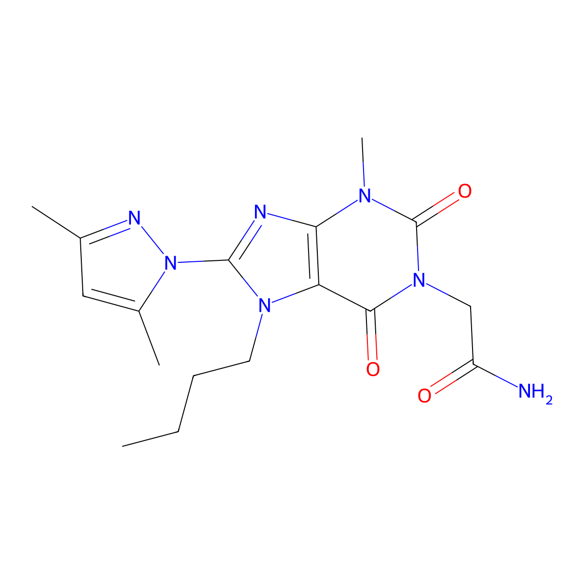 2-(7-butyl-8-(3,5-dimethyl-1H-pyrazol-1-yl)-3-methyl-2,6-dioxo-2,3,6,7-tetrahydro-1H-purin-1-yl)acetamide molecular structure, CAS 1014009-22-3