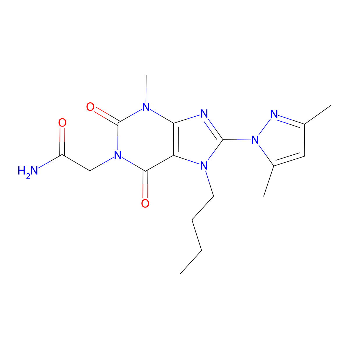 2-(7-butyl-8-(3,5-dimethyl-1H-pyrazol-1-yl)-3-methyl-2,6-dioxo-2,3,6,7-tetrahydro-1H-purin-1-yl)acetamide molecular structure, CAS 1014009-22-3
