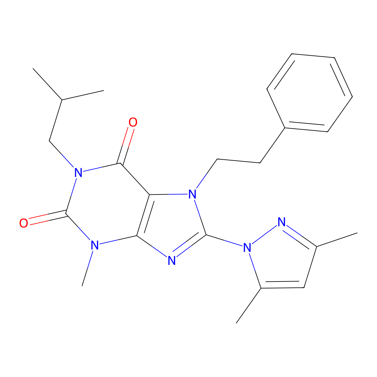 8-(3,5-dimethyl-1H-pyrazol-1-yl)-1-isobutyl-3-methyl-7-phenethyl-1H-purine-2,6(3H,7H)-dione molecular structure, CAS 1014009-31-4