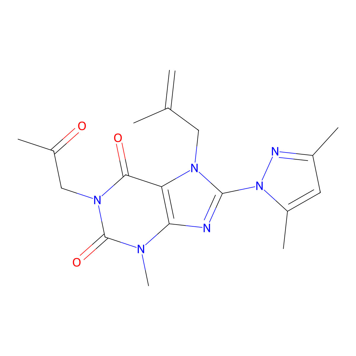 8-(3,5-dimethyl-1H-pyrazol-1-yl)-3-methyl-7-(2-methylprop-2-en-1-yl)-1-(2-oxopropyl)-2,3,6,7-tetrahydro-1H-purine-2,6-dione molecular structure, CAS 1014009-36-9