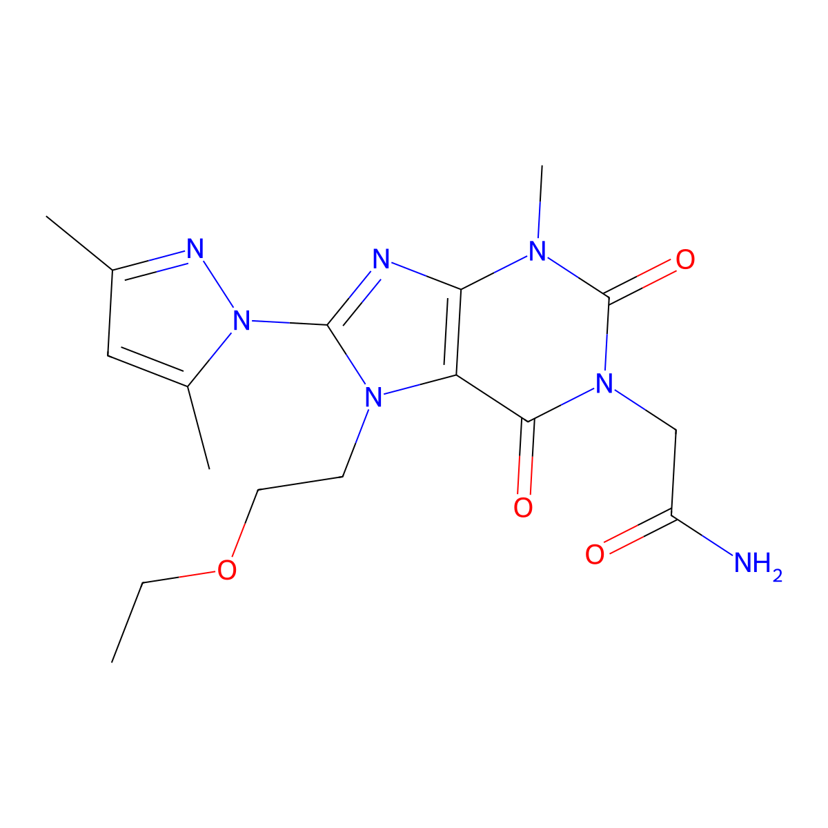 2-(8-(3,5-dimethyl-1H-pyrazol-1-yl)-7-(2-ethoxyethyl)-3-methyl-2,6-dioxo-2,3,6,7-tetrahydro-1H-purin-1-yl)acetamide molecular structure, CAS 1014009-89-2