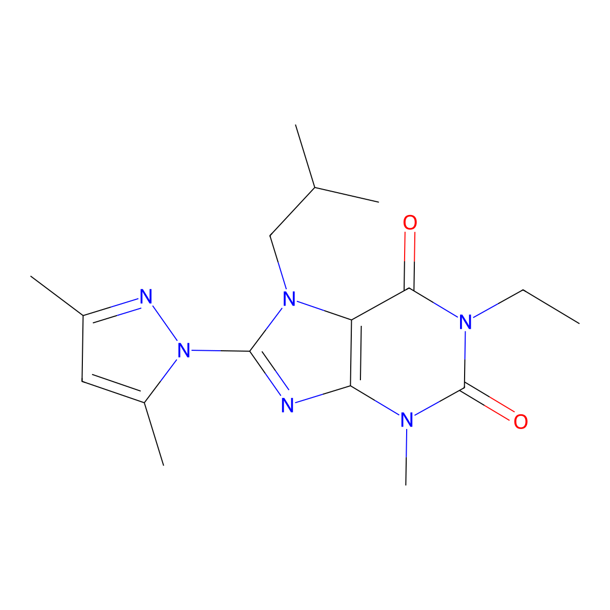8-(3,5-dimethyl-1H-pyrazol-1-yl)-1-ethyl-7-isobutyl-3-methyl-1H-purine-2,6(3H,7H)-dione molecular structure, CAS 1014010-00-4