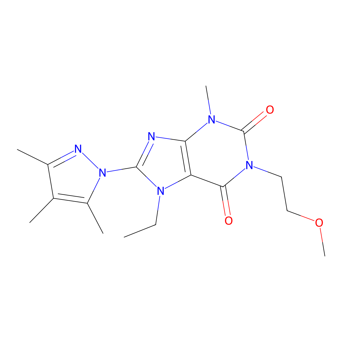 7-ethyl-1-(2-methoxyethyl)-3-methyl-8-(3,4,5-trimethyl-1H-pyrazol-1-yl)-2,3,6,7-tetrahydro-1H-purine-2,6-dione molecular structure, CAS 1014010-03-7