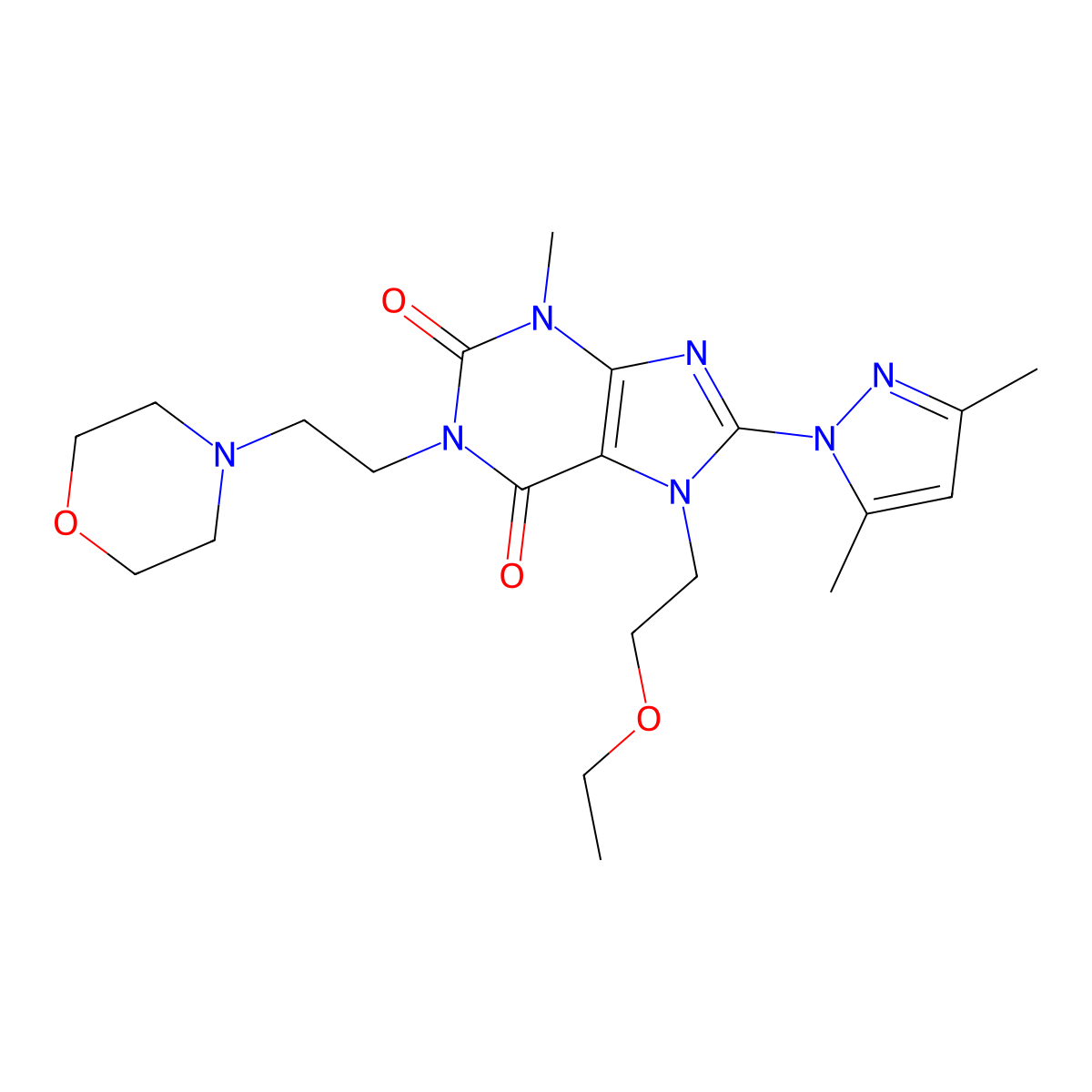 8-(3,5-Dimethylpyrazolyl)-7-(2-ethoxyethyl)-3-methyl-1-(2-morpholin-4-ylethyl)-1,3,7-trihydropurine-2,6-dione molecular structure, CAS 1014010-13-9