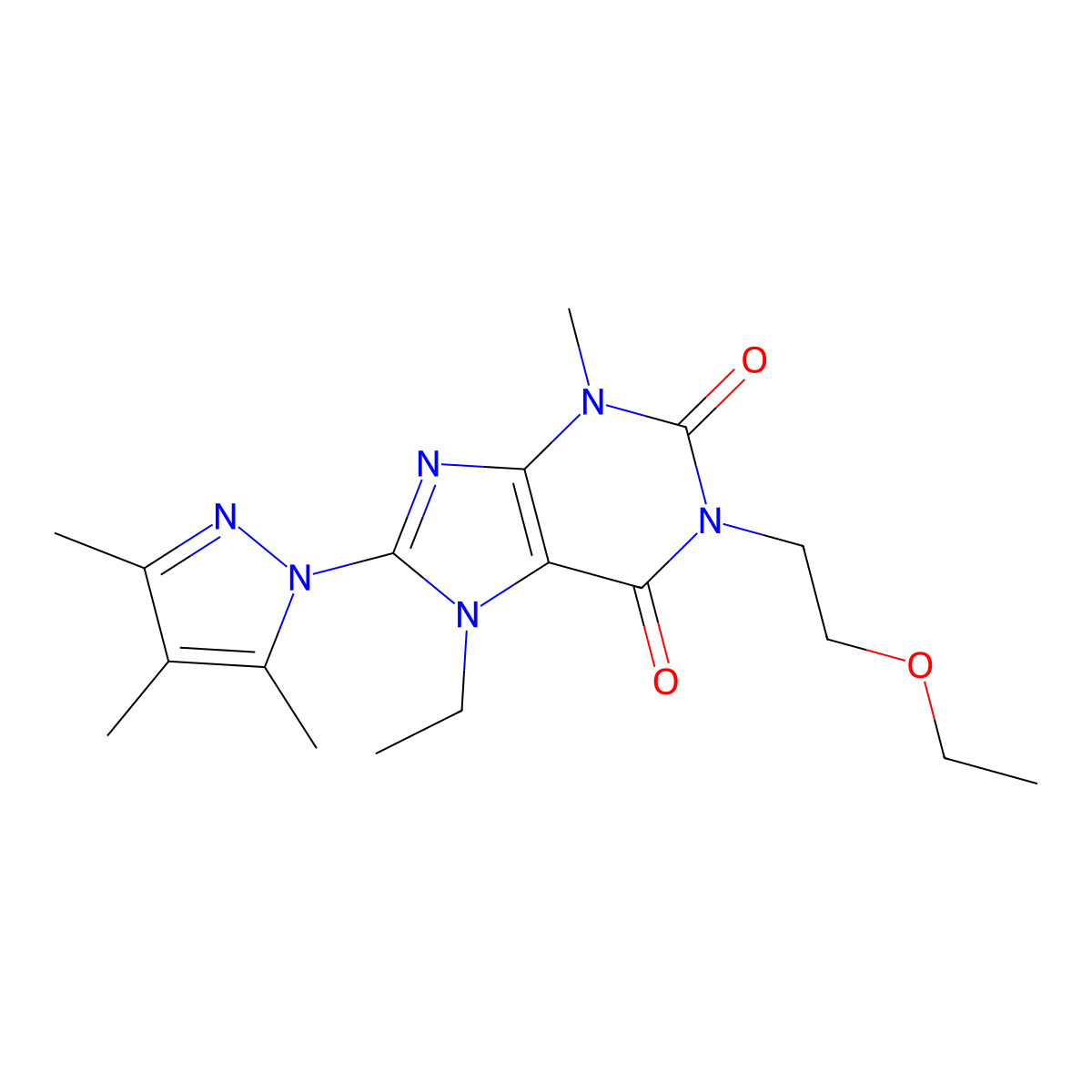 1-(2-Ethoxyethyl)-7-ethyl-3-methyl-8-(3,4,5-trimethylpyrazolyl)-1,3,7-trihydro purine-2,6-dione molecular structure, CAS 1014010-20-8