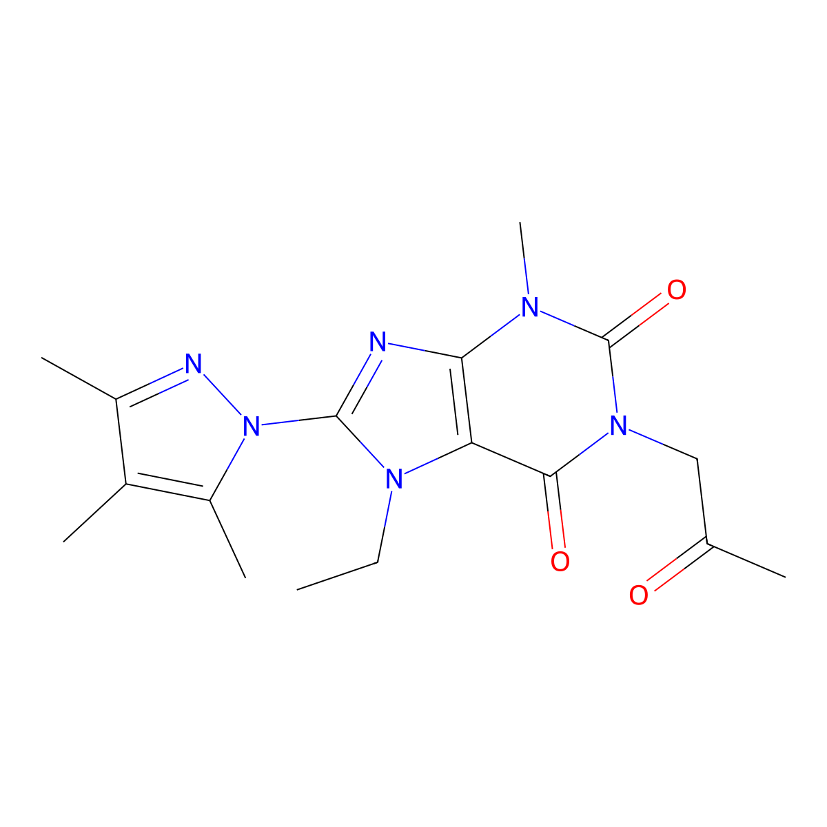 7-Ethyl-3-methyl-1-(2-oxopropyl)-8-(3,4,5-trimethylpyrazol-1-yl)purine-2,6-dione molecular structure, CAS 1014010-35-5