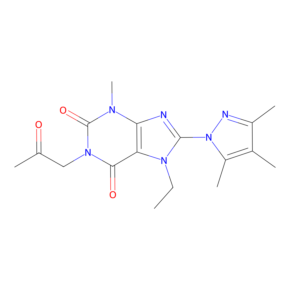 7-Ethyl-3-methyl-1-(2-oxopropyl)-8-(3,4,5-trimethylpyrazol-1-yl)purine-2,6-dione molecular structure, CAS 1014010-35-5