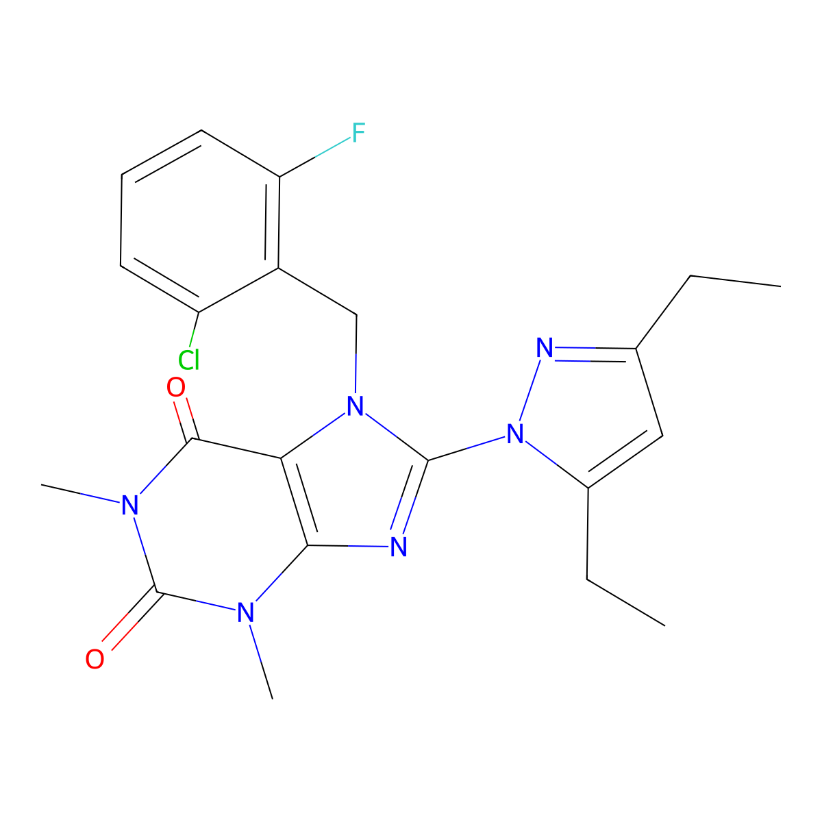 7-[(2-chloro-6-fluorophenyl)methyl]-8-(3,5-diethyl-1H-pyrazol-1-yl)-1,3-dimethyl-2,3,6,7-tetrahydro-1H-purine-2,6-dione molecular structure, CAS 1014010-37-7