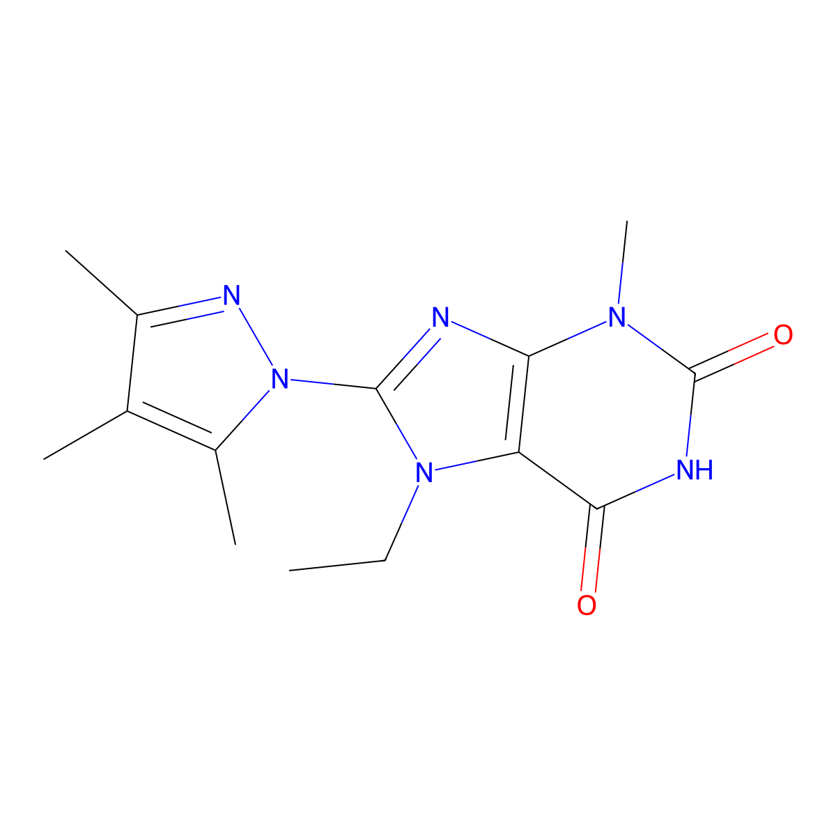 7-Ethyl-3-methyl-8-(3,4,5-trimethylpyrazolyl)-1,3,7-trihydropurine-2,6-dione molecular structure, CAS 1014010-47-9