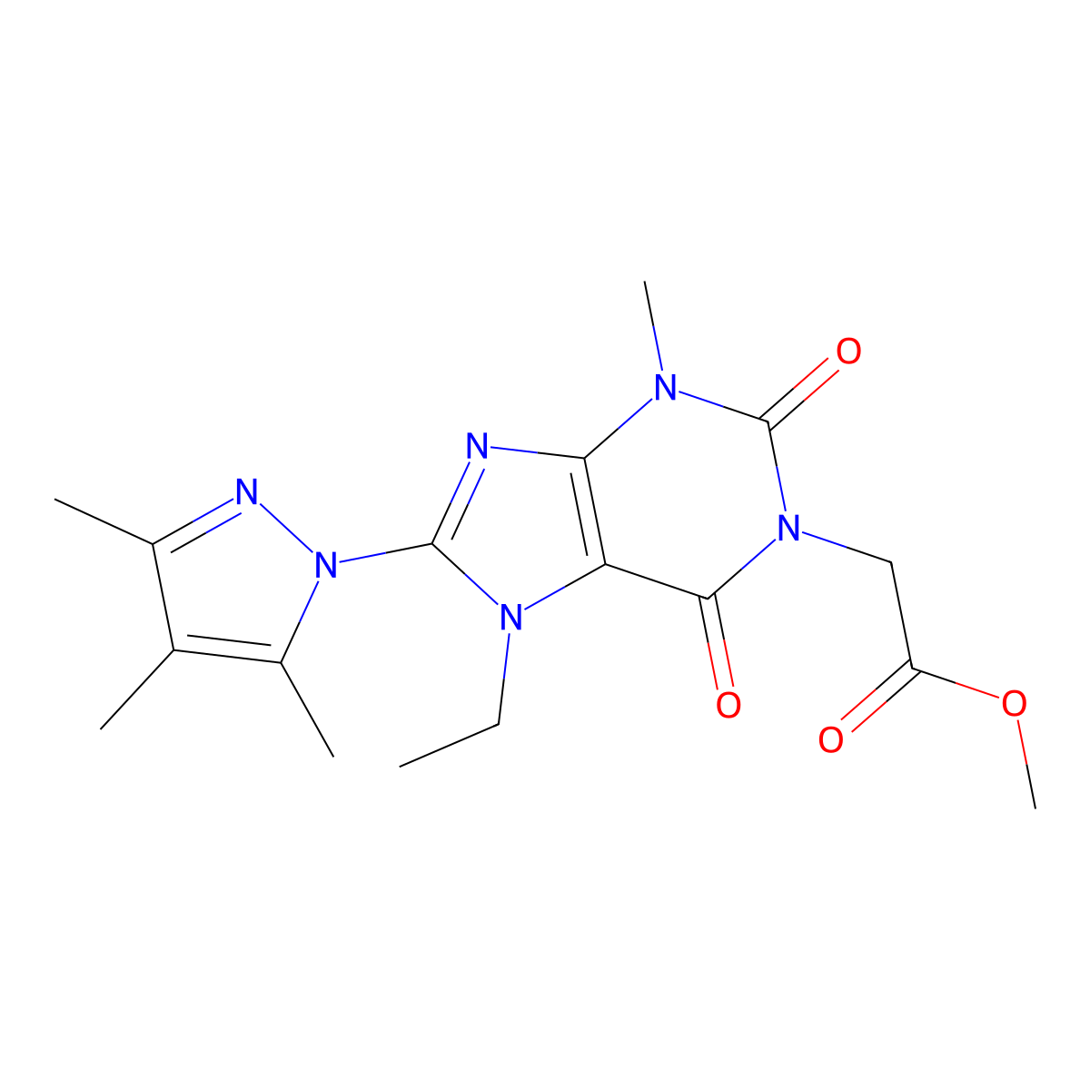 methyl 2-[7-ethyl-3-methyl-2,6-dioxo-8-(3,4,5-trimethyl-1H-pyrazol-1-yl)-2,3,6,7-tetrahydro-1H-purin-1-yl]acetate molecular structure, CAS 1014010-67-3