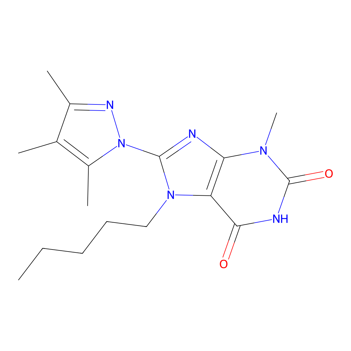 3-Methyl-7-pentyl-8-(3,4,5-trimethylpyrazolyl)-1,3,7-trihydropurine-2,6-dione molecular structure, CAS 1014011-00-7