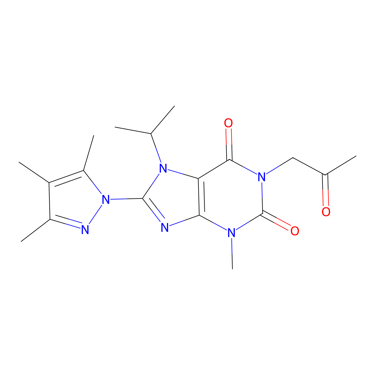 3-methyl-1-(2-oxopropyl)-7-(propan-2-yl)-8-(3,4,5-trimethyl-1H-pyrazol-1-yl)-2,3,6,7-tetrahydro-1H-purine-2,6-dione molecular structure, CAS 1014011-07-4