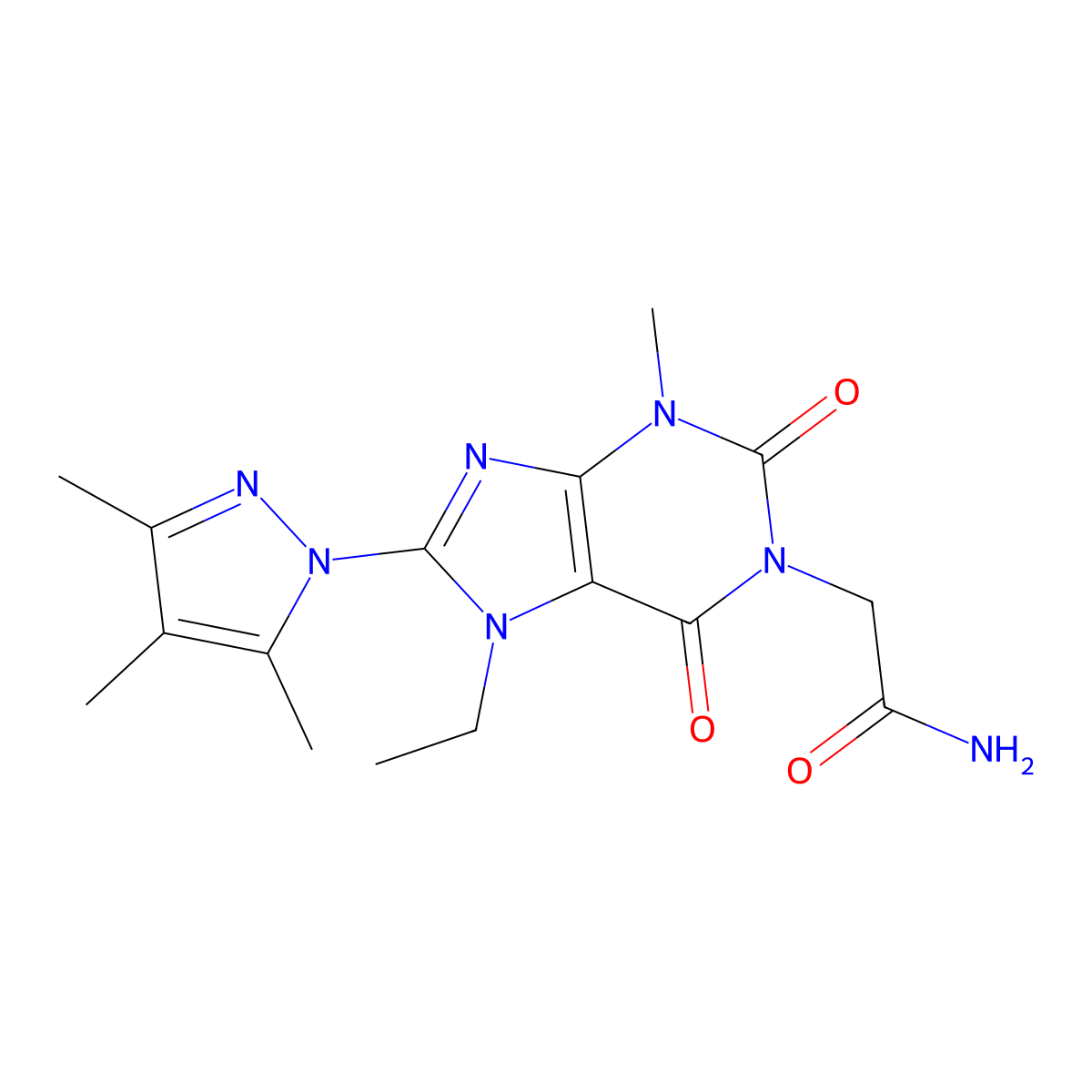 2-(7-ethyl-3-methyl-2,6-dioxo-8-(3,4,5-trimethyl-1H-pyrazol-1-yl)-2,3,6,7-tetrahydro-1H-purin-1-yl)acetamide molecular structure, CAS 1014011-30-3