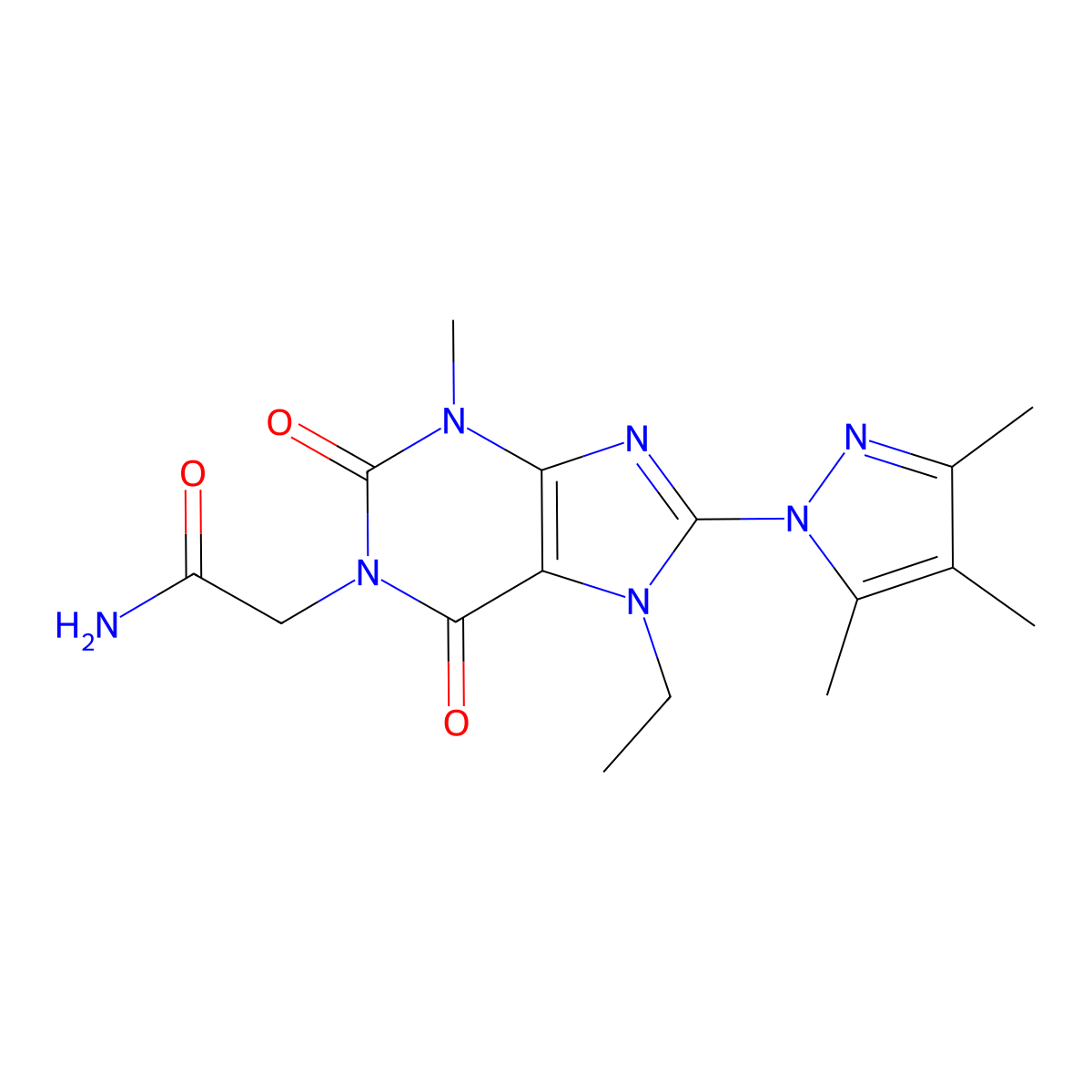 2-(7-ethyl-3-methyl-2,6-dioxo-8-(3,4,5-trimethyl-1H-pyrazol-1-yl)-2,3,6,7-tetrahydro-1H-purin-1-yl)acetamide molecular structure, CAS 1014011-30-3