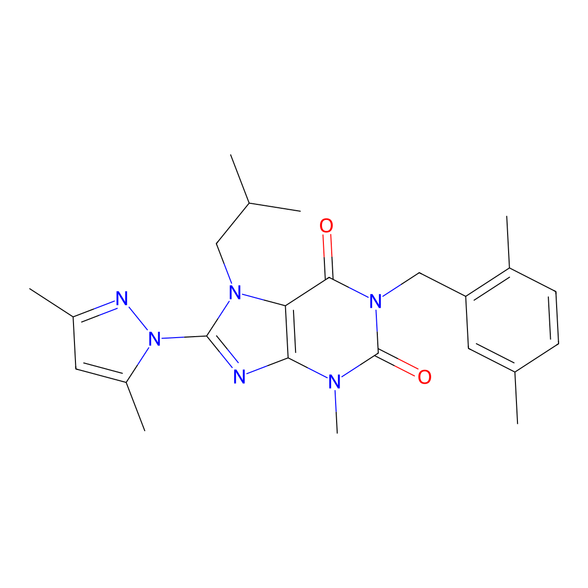 8-(3,5-dimethyl-1H-pyrazol-1-yl)-1-(2,5-dimethylbenzyl)-7-isobutyl-3-methyl-1H-purine-2,6(3H,7H)-dione molecular structure, CAS 1014011-36-9