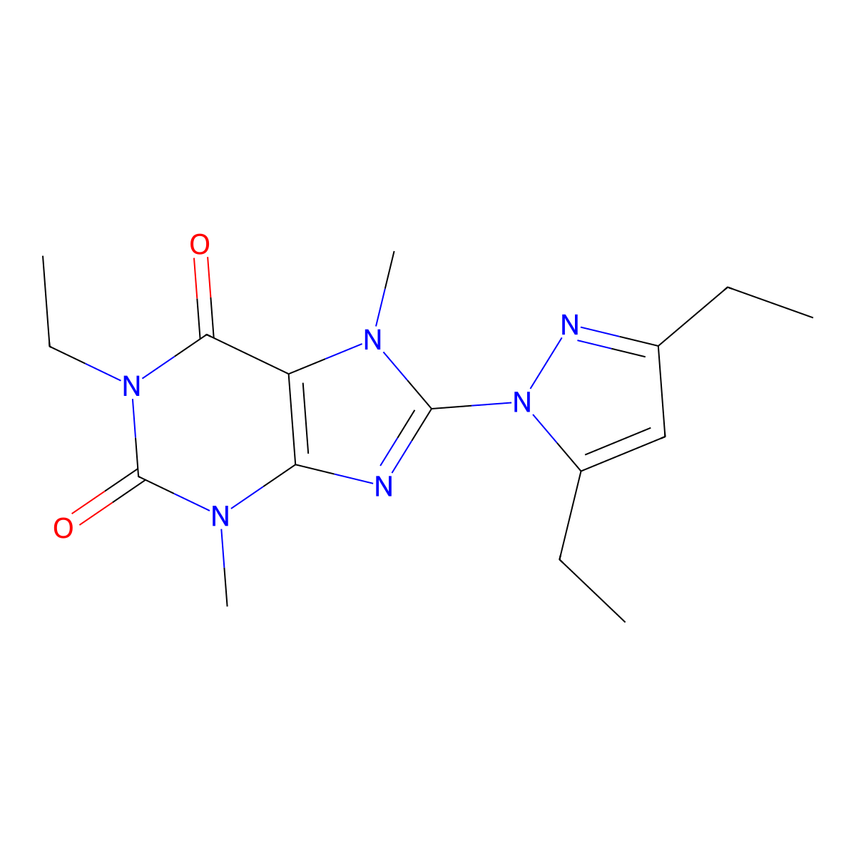 8-(3,5-Diethylpyrazolyl)-1-ethyl-3,7-dimethyl-1,3,7-trihydropurine-2,6-dione molecular structure, CAS 1014011-43-8