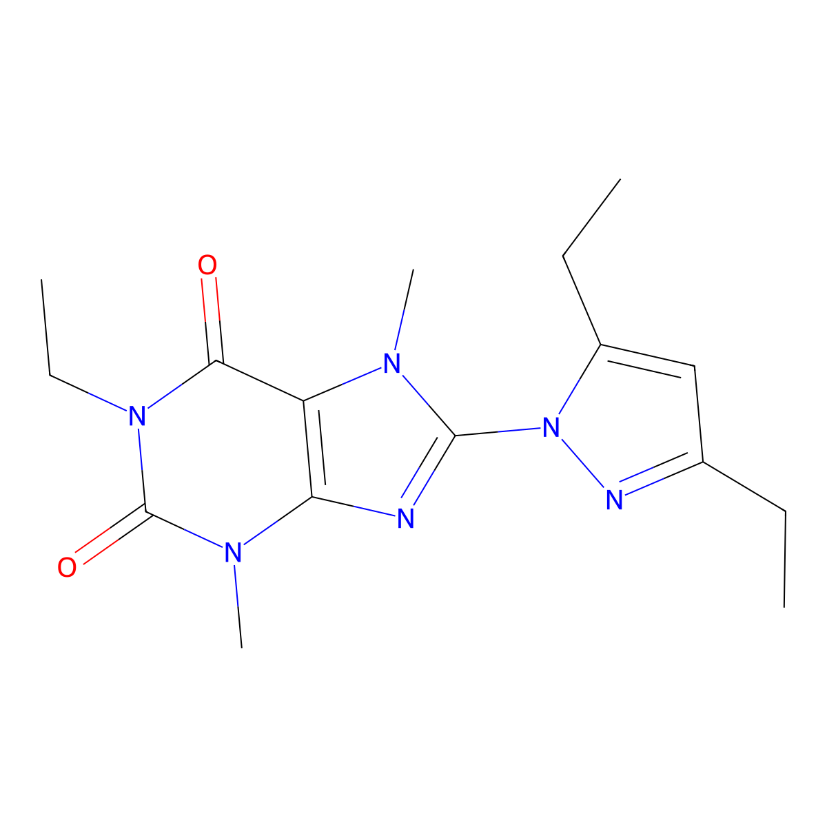 8-(3,5-Diethylpyrazolyl)-1-ethyl-3,7-dimethyl-1,3,7-trihydropurine-2,6-dione molecular structure, CAS 1014011-43-8