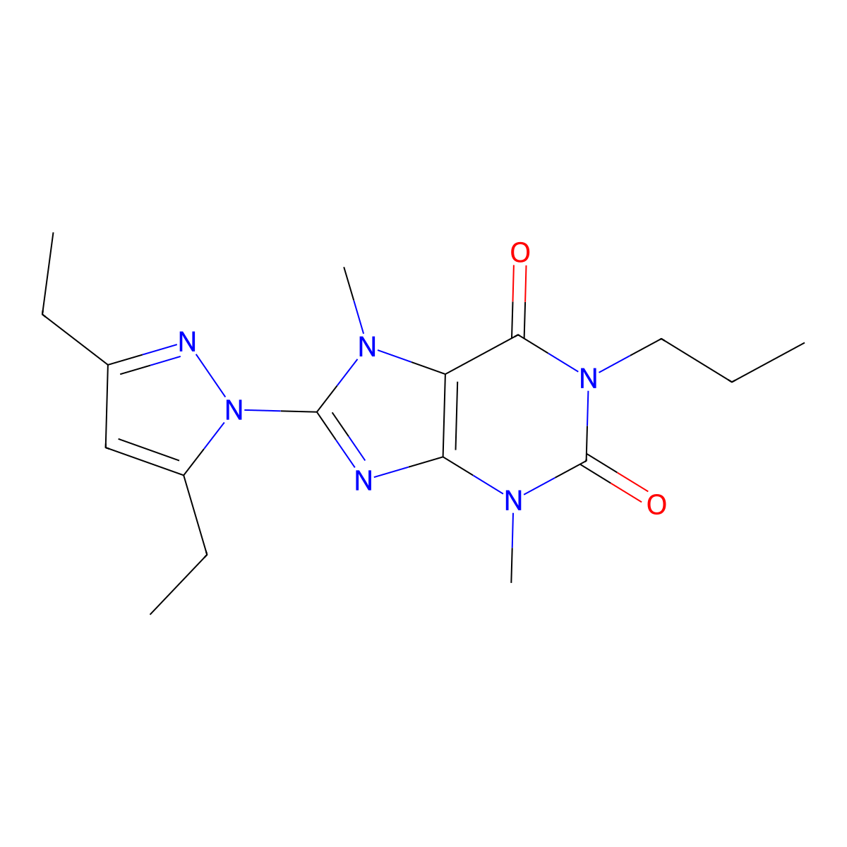 8-(3,5-Diethylpyrazolyl)-3,7-dimethyl-1-propyl-1,3,7-trihydropurine-2,6-dione molecular structure, CAS 1014011-55-2