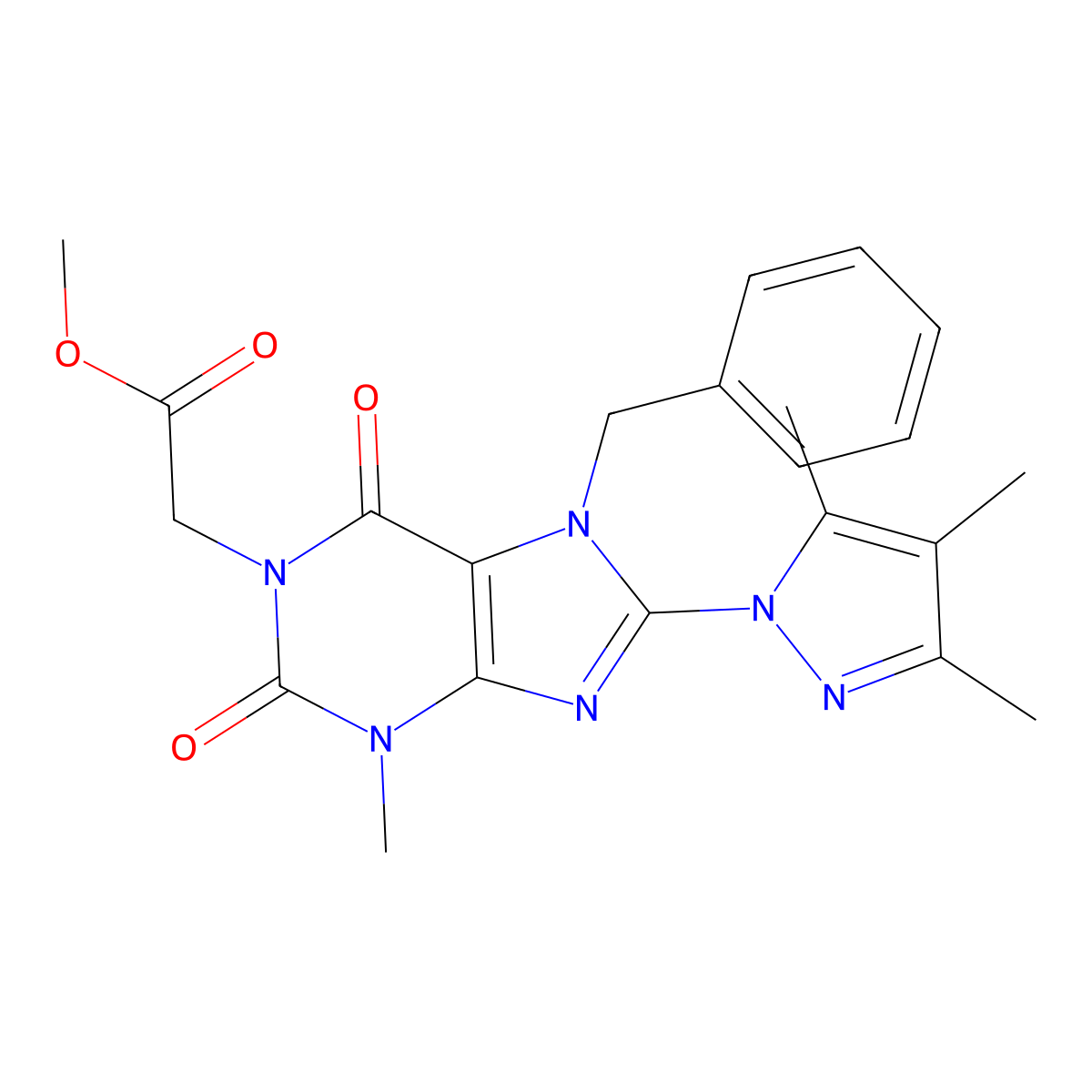 methyl [7-benzyl-3-methyl-2,6-dioxo-8-(3,4,5-trimethyl-1H-pyrazol-1-yl)-2,3,6,7-tetrahydro-1H-purin-1-yl]acetate molecular structure, CAS 1014011-56-3