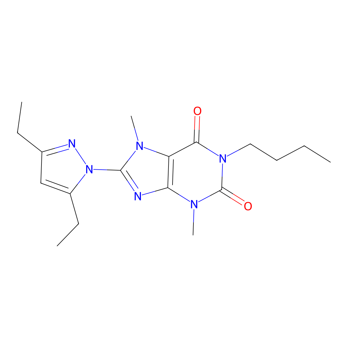 8-(3,5-Diethylpyrazolyl)-1-butyl-3,7-dimethyl-1,3,7-trihydropurine-2,6-dione molecular structure, CAS 1014011-59-6