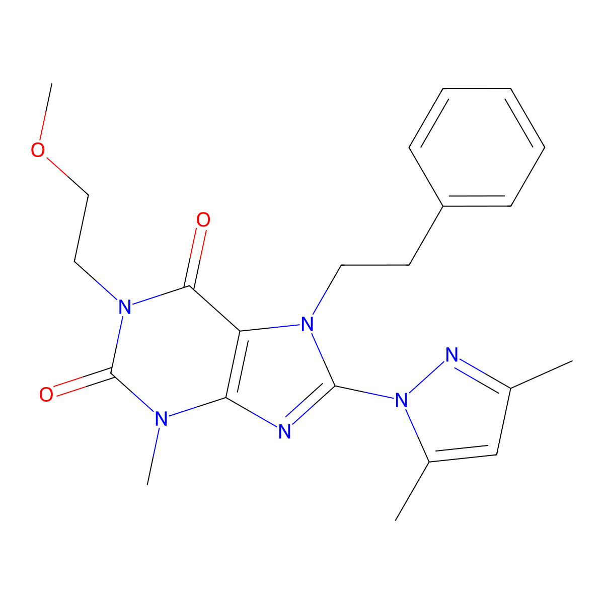 8-(3,5-dimethyl-1H-pyrazol-1-yl)-1-(2-methoxyethyl)-3-methyl-7-phenethyl-1H-purine-2,6(3H,7H)-dione molecular structure, CAS 1014011-64-3