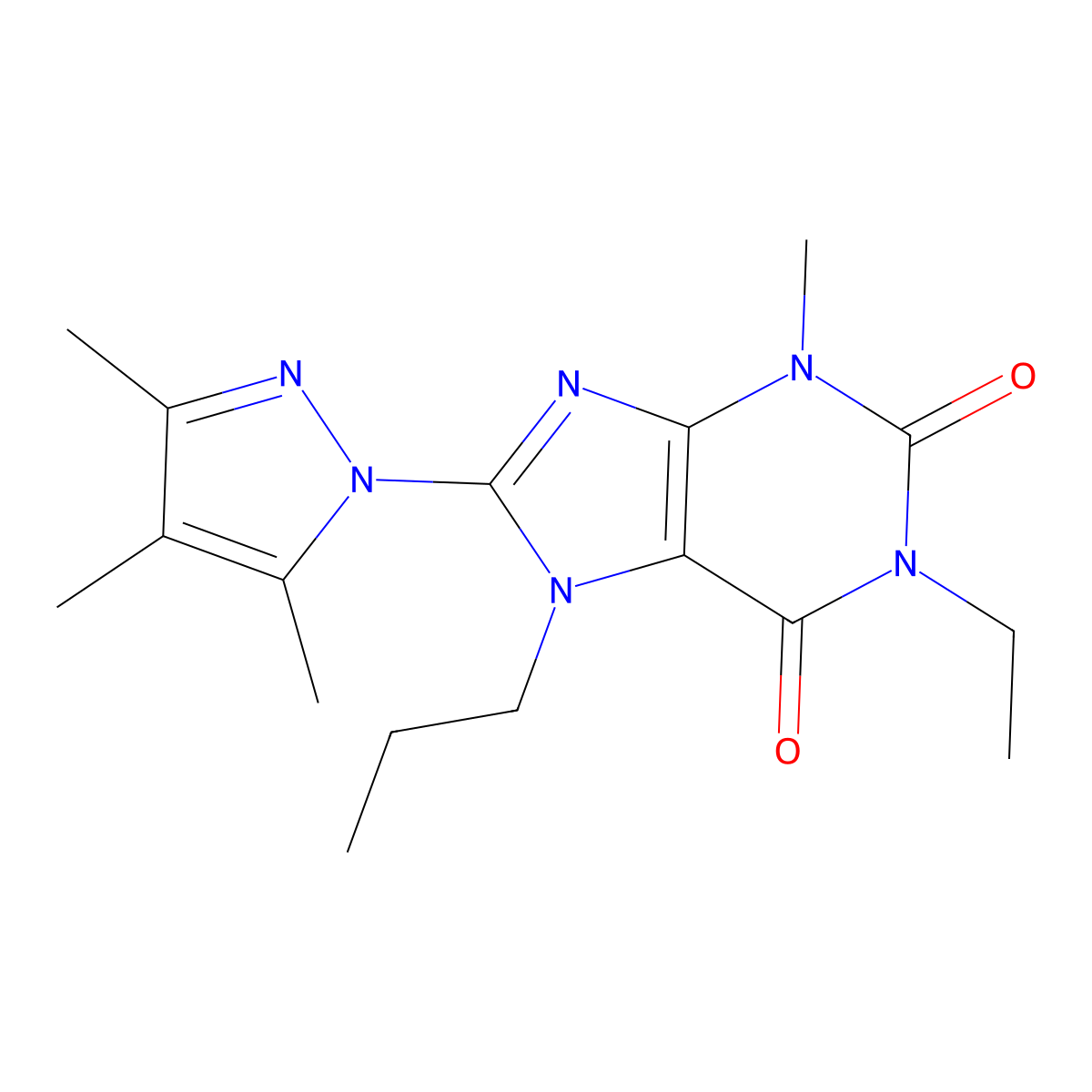 1-ethyl-3-methyl-7-propyl-8-(3,4,5-trimethyl-1H-pyrazol-1-yl)-2,3,6,7-tetrahydro-1H-purine-2,6-dione molecular structure, CAS 1014011-66-5