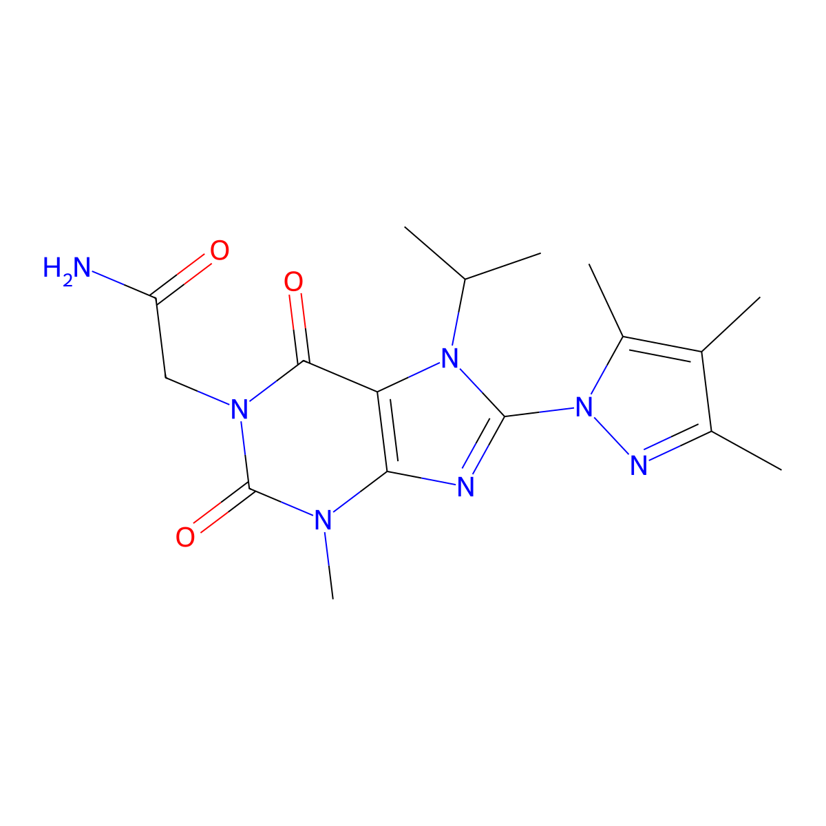 2-(7-isopropyl-3-methyl-2,6-dioxo-8-(3,4,5-trimethyl-1H-pyrazol-1-yl)-2,3,6,7-tetrahydro-1H-purin-1-yl)acetamide molecular structure, CAS 1014011-68-7