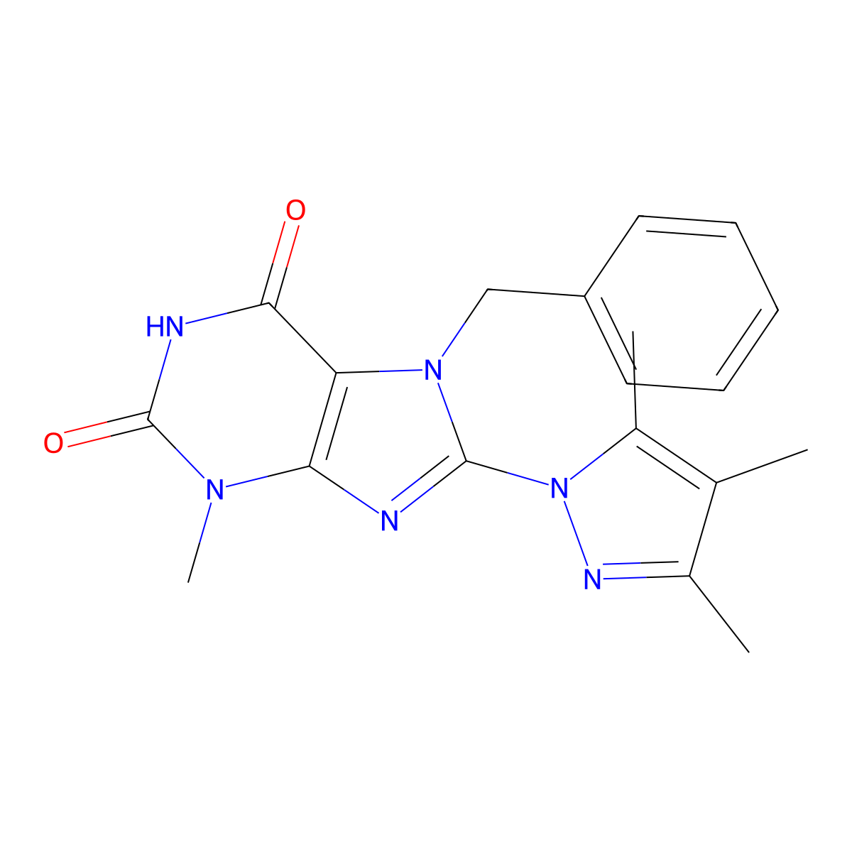 3-Methyl-7-benzyl-8-(3,4,5-trimethylpyrazolyl)-1,3,7-trihydropurine-2,6-dione molecular structure, CAS 1014011-73-4